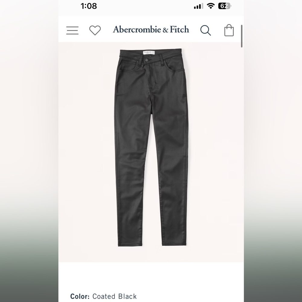 Abercrombie Coated Black Skinny Ankle High Rise Jean